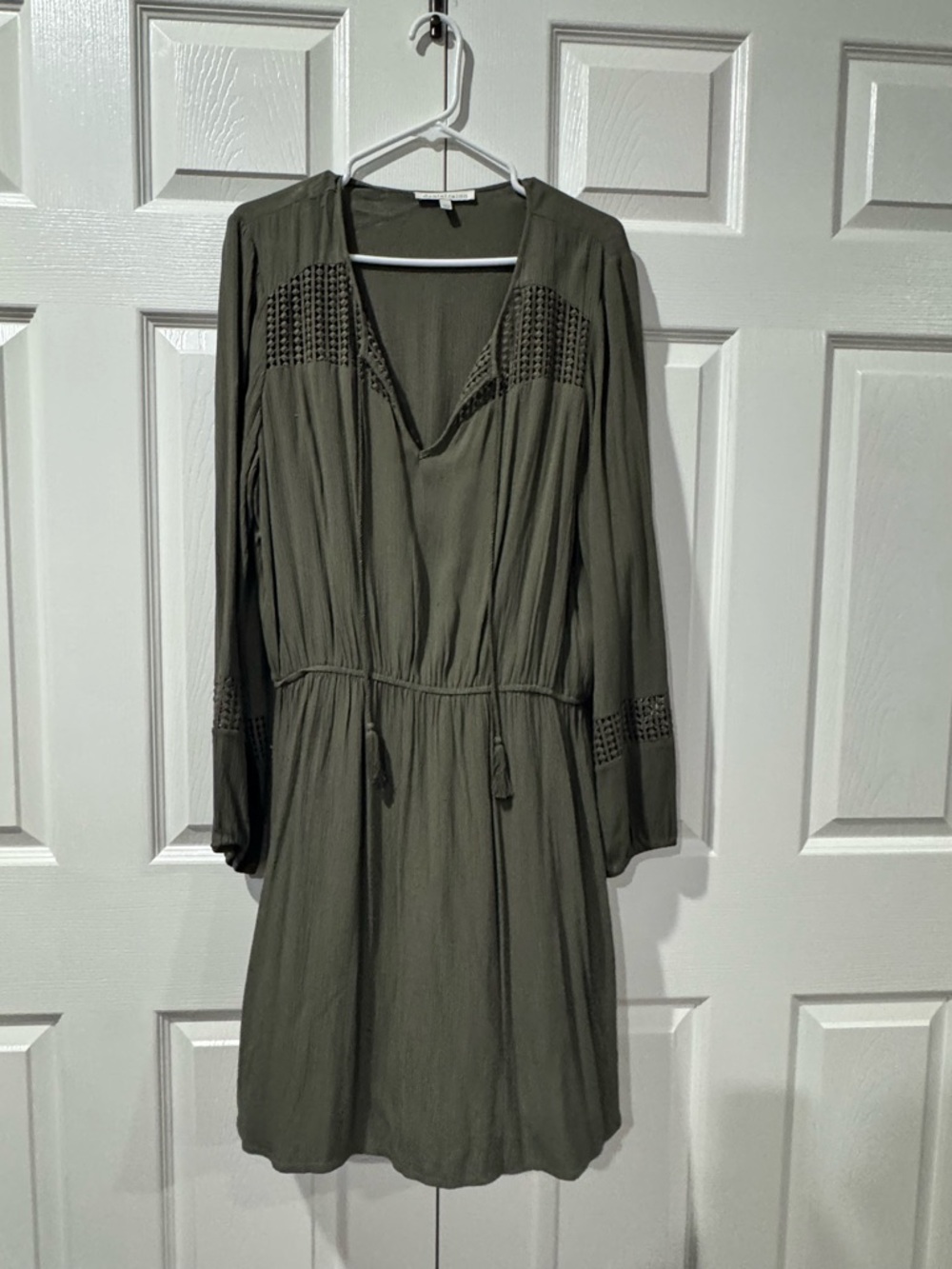 Daniel Rainn Olive Green Long-Sleeve V-Neck Drawstring Dress